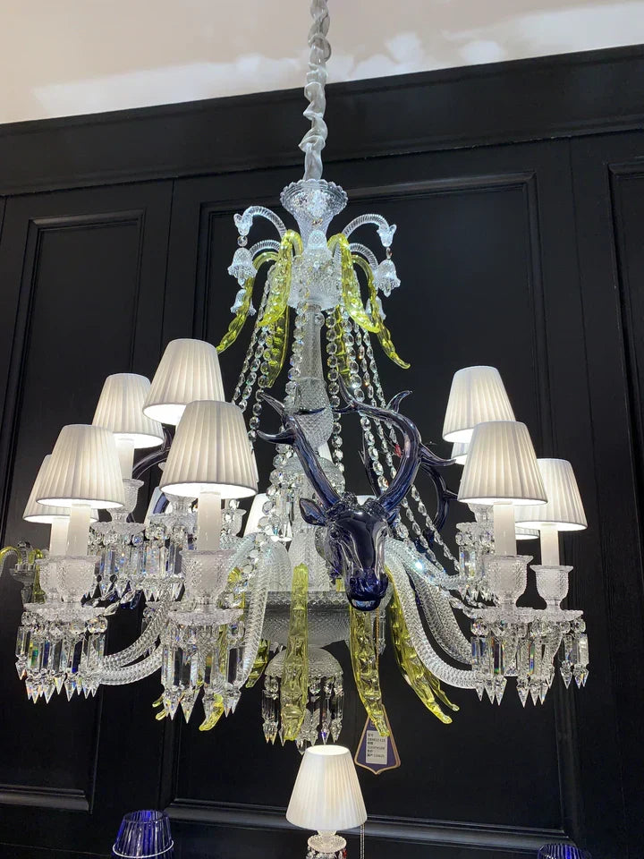 Maria Classic Colorful Candle Branch Blue Deer Crystal Chandelier for Living Room/Dining Room