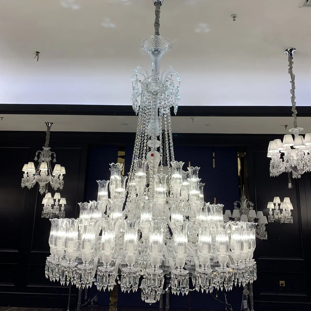 Multi Layer Chrome Crystal Chandelier in French Style with Romantic Branch Flowers for Grand Hallway and Staircase