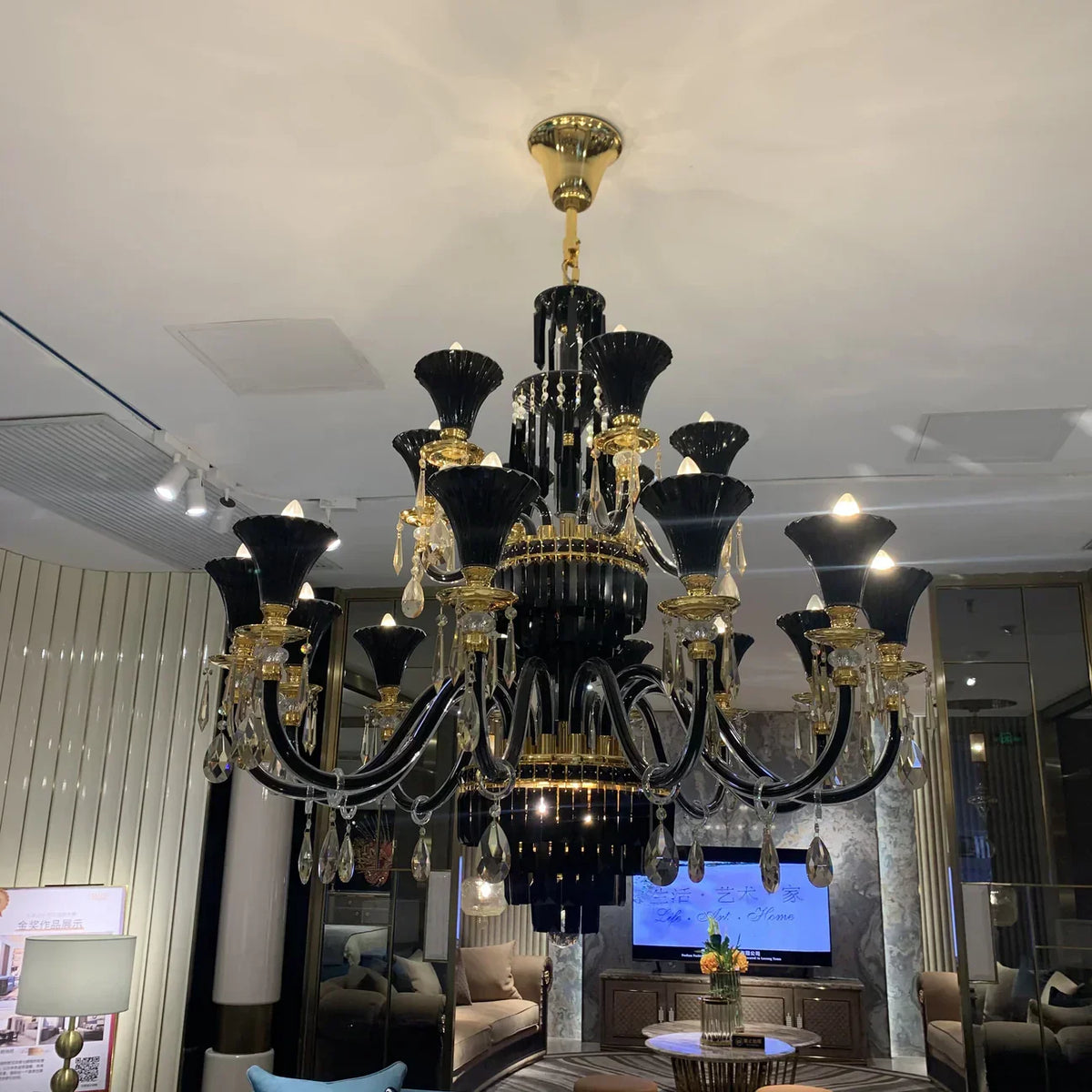 Maria Classic Branch Crystal Chandelier with Candle Design in Black and Gold Main image