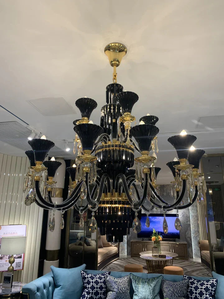 Maria Classic Branch Crystal Chandelier with Candle Design in Black and Gold