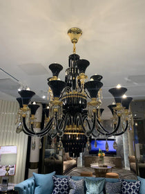 Maria Classic Branch Crystal Chandelier with Candle Design in Black and Gold