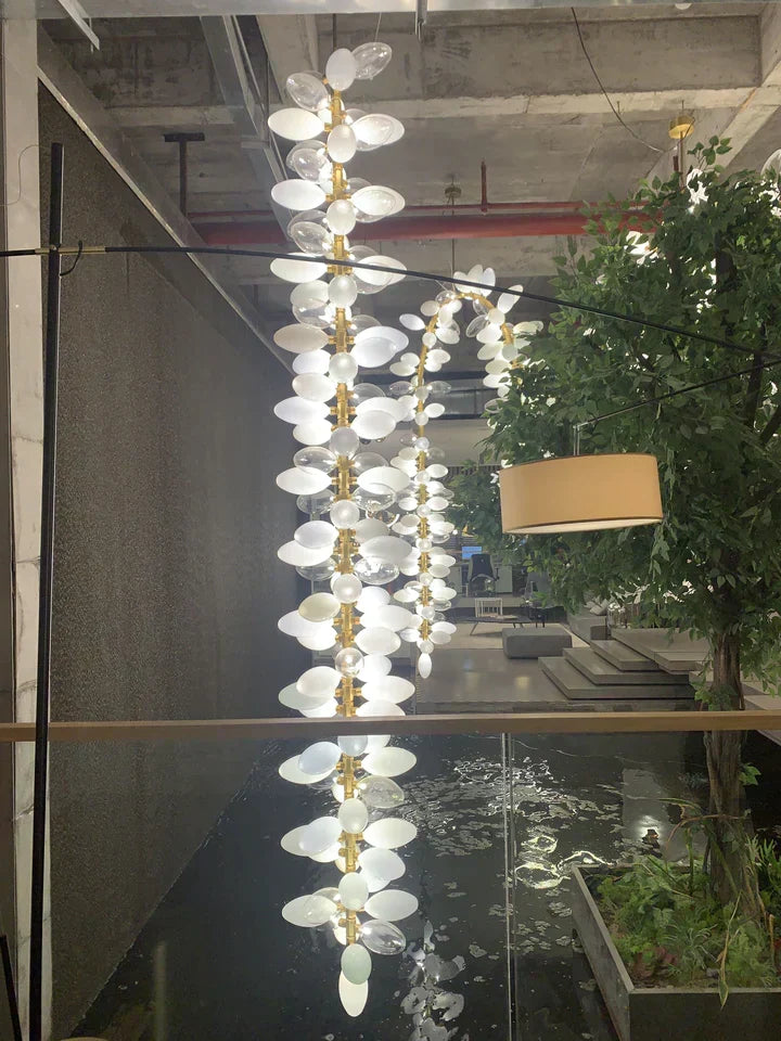 Nordic Art Long Magnolia alba Glass Ceiling Chandelier  for Staircase/Hallway/Entryway Light Fixture