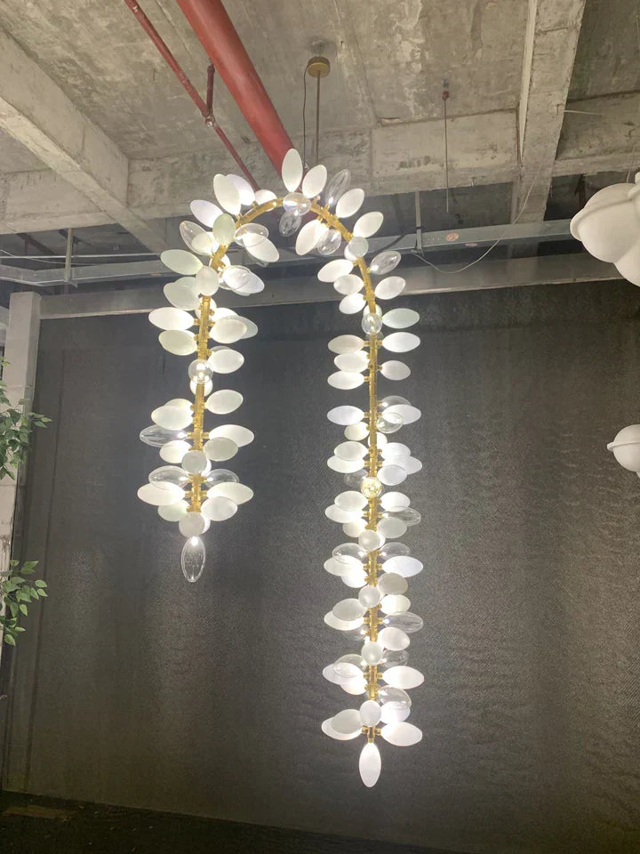 Nordic Art Long Magnolia alba Glass Ceiling Chandelier  for Staircase/Hallway/Entryway Light Fixture