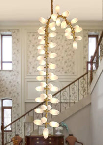 Nordic Art Long Magnolia alba Glass Ceiling Chandelier  for Staircase/Hallway/Entryway Light Fixture
