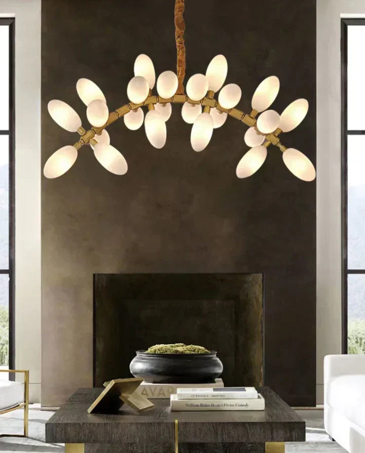 Nordic Art Long Magnolia alba Glass Ceiling Chandelier  for Staircase/Hallway/Entryway Light Fixture