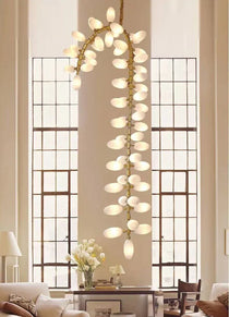 Nordic Art Long Magnolia alba Glass Ceiling Chandelier  for Staircase/Hallway/Entryway Light Fixture