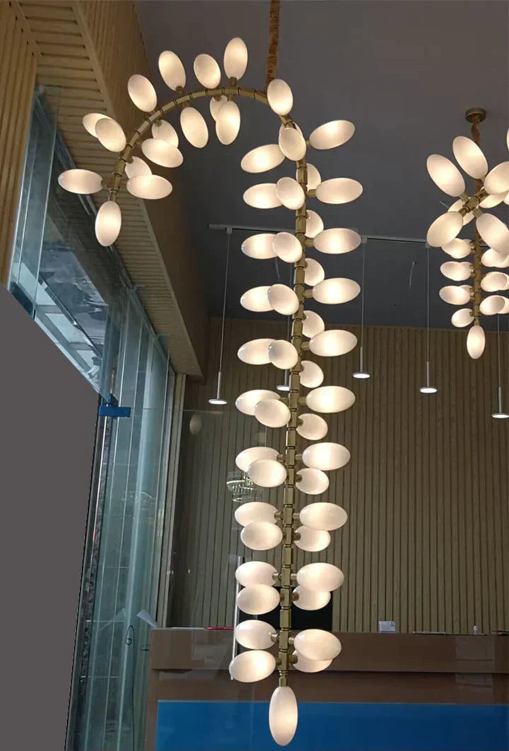 Nordic Art Long Magnolia alba Glass Ceiling Chandelier  for Staircase/Hallway/Entryway Light Fixture
