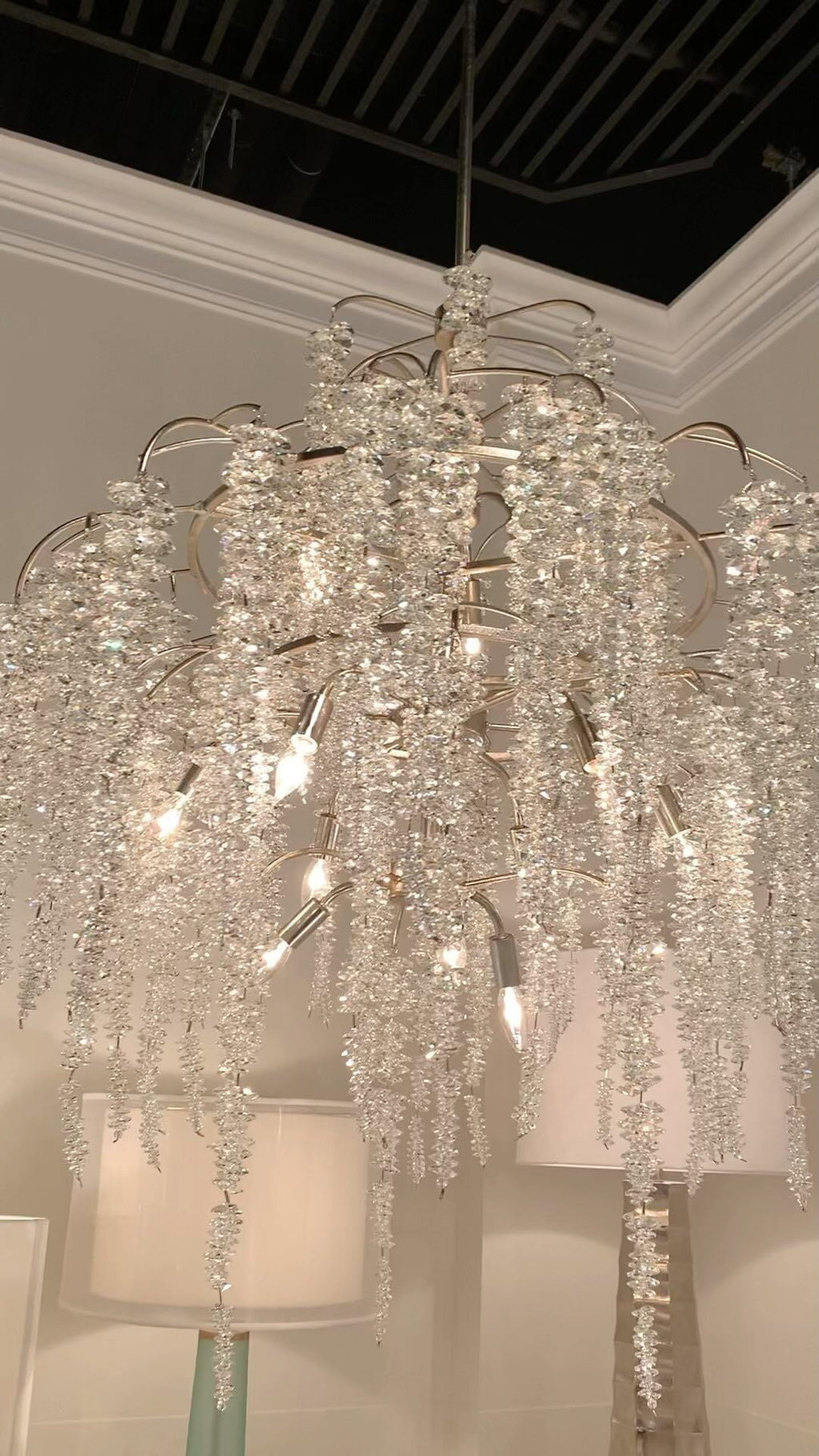 Light Luxury Silver Flower Branch Chandelier with Icicle Details for Bedroom Dining Room and Hallway