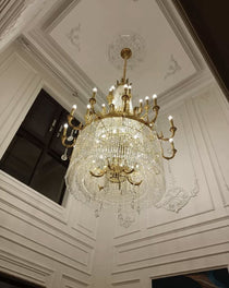 Stunning Oversized Luxury Golden Metal Candle Crystal Tassel Chandelier  For High-ceiling Staircase/Entryway/Living/Meeting Room