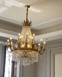 Stunning Oversized Luxury Golden Metal Candle Crystal Tassel Chandelier  For High-ceiling Staircase/Entryway/Living/Meeting Room