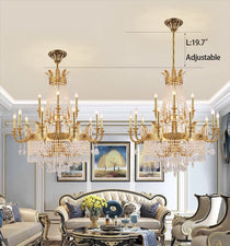 Stunning Oversized Luxury Golden Metal Candle Crystal Tassel Chandelier  For High-ceiling Staircase/Entryway/Living/Meeting Room