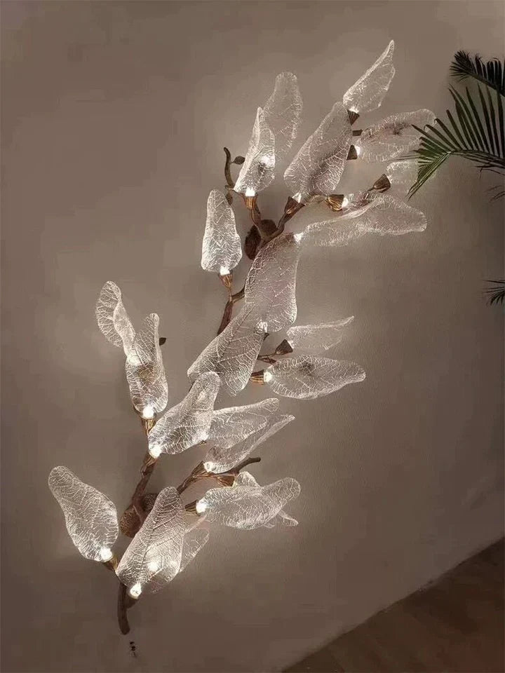 Artistic Bionic Resin Leaves Branch Chandelier