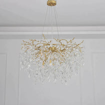 Round Gold Clear Modern Crystal Branch Chandelier
