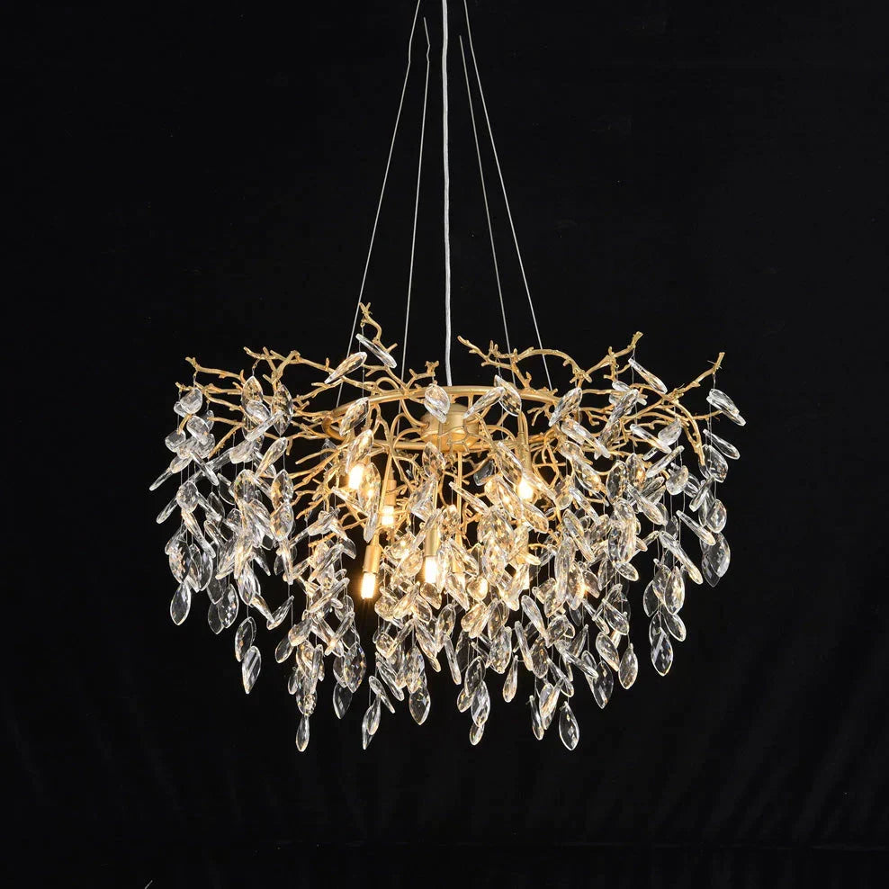 Round Gold Clear Modern Crystal Branch Chandelier