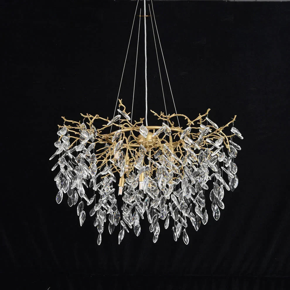 Round Gold Clear Modern Crystal Branch Chandelier