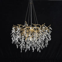 Round Gold Clear Modern Crystal Branch Chandelier