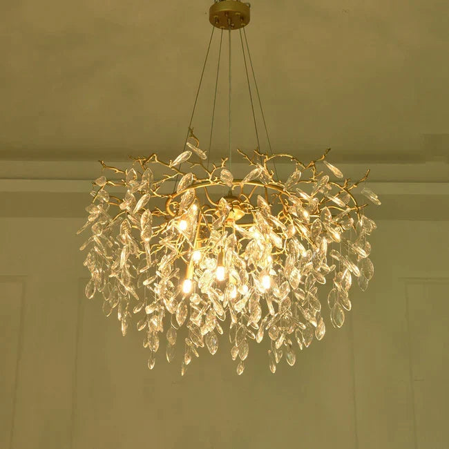 Round Gold Clear Modern Crystal Branch Chandelier Main image