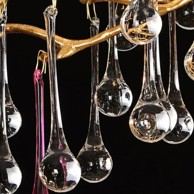 Raindrop Colorful Crystal Long Dining Branch Chandelier