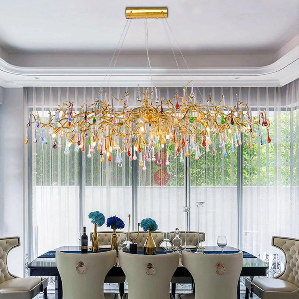 Raindrop Colorful Crystal Long Dining Branch Chandelier