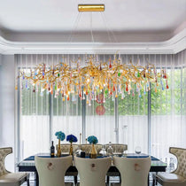 Raindrop Colorful Crystal Long Dining Branch Chandelier