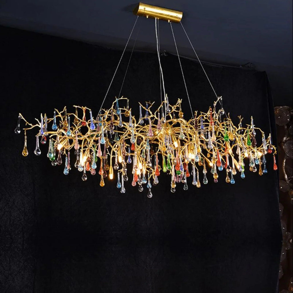 Raindrop Colorful Crystal Long Dining Branch Chandelier