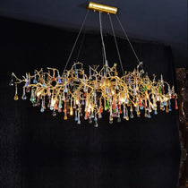 Raindrop Colorful Crystal Long Dining Branch Chandelier