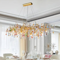 Raindrop Colorful Crystal Long Dining Branch Chandelier