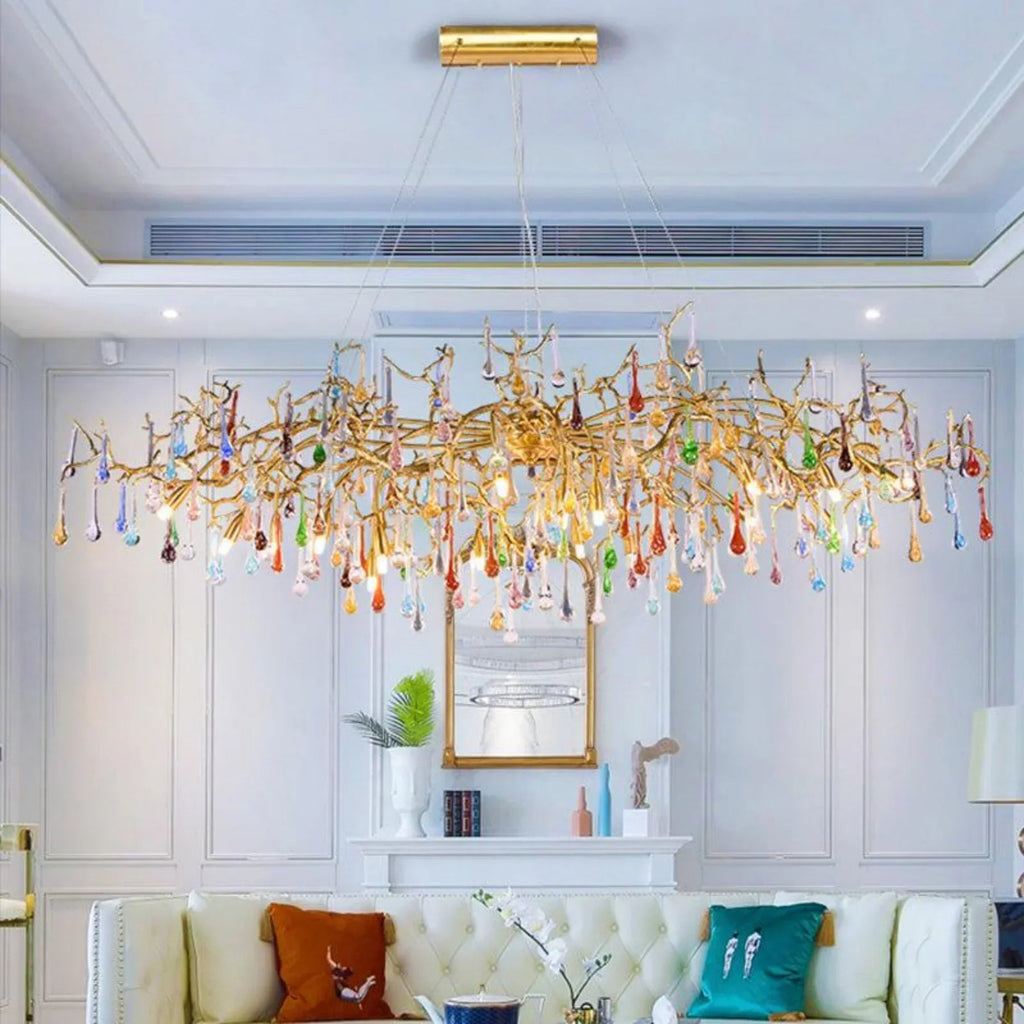 Raindrop Colorful Crystal Long Dining Branch Chandelier