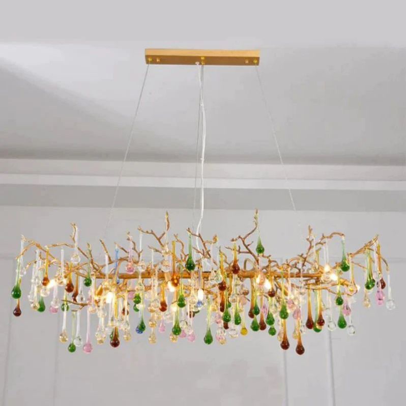 Raindrop Colorful Crystal Linear Branch Chandelier