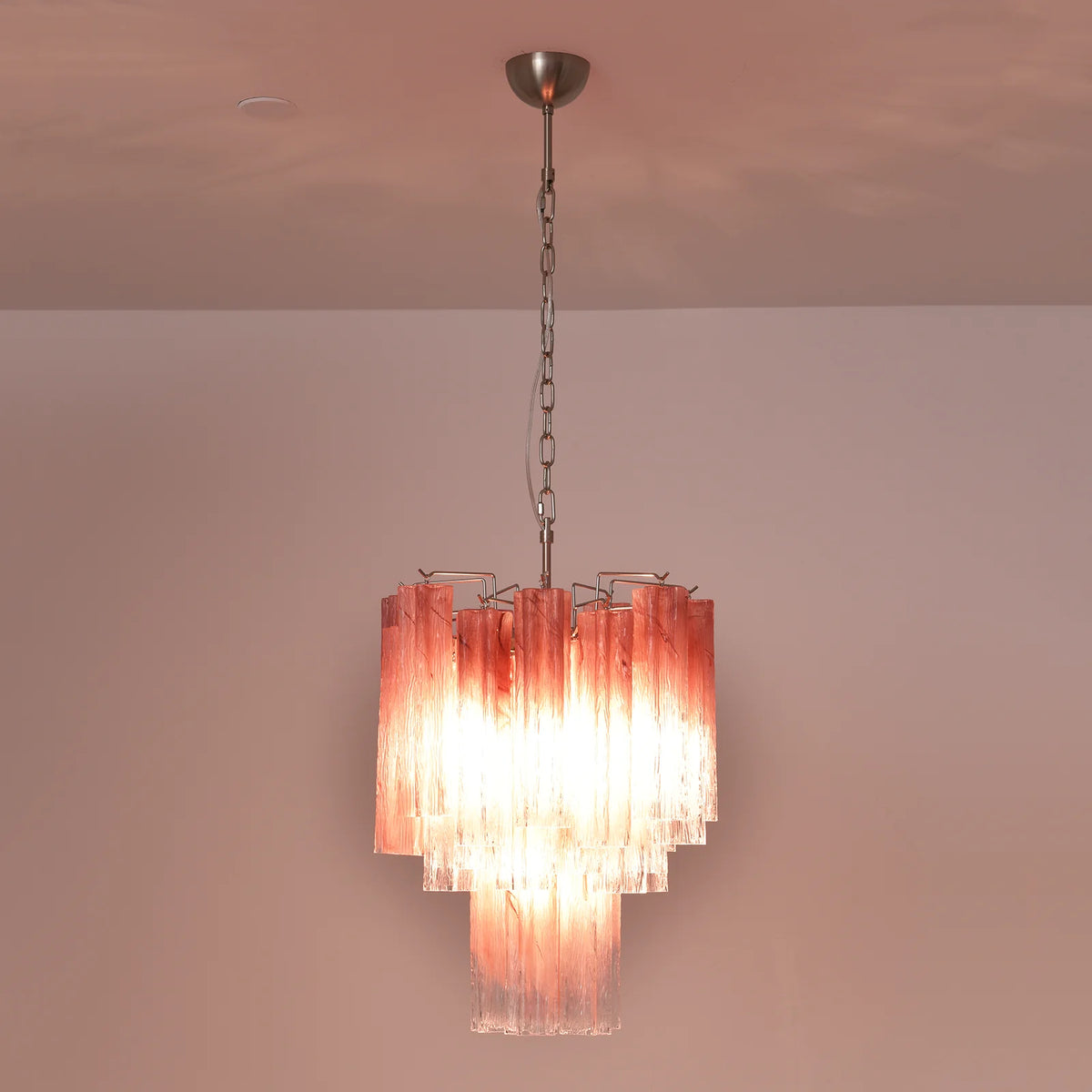 Gradient Red Murano Glass Tube Chandelier
