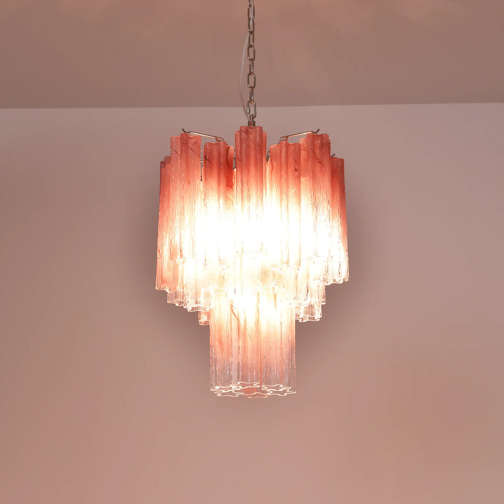 Gradient Red Murano Glass Tube Chandelier