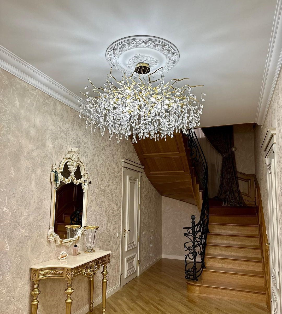 French Branch Elegant Crystal Leaves Chandelier
