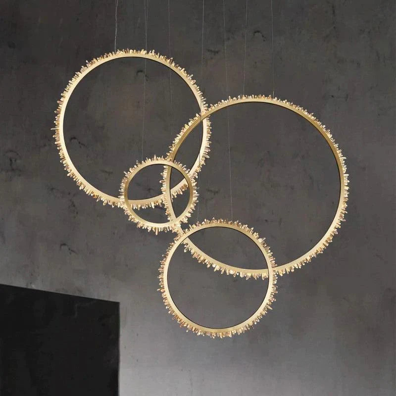 Cervine Quartz Stone Modern Rock Crystal Ring Round Chandelier Cluster