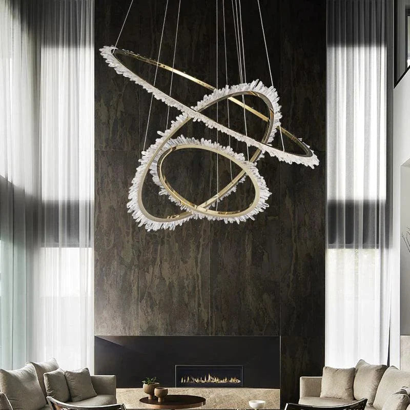 Cervine Quartz Stone Modern Rock Crystal Ring Round Chandelier Cluster
