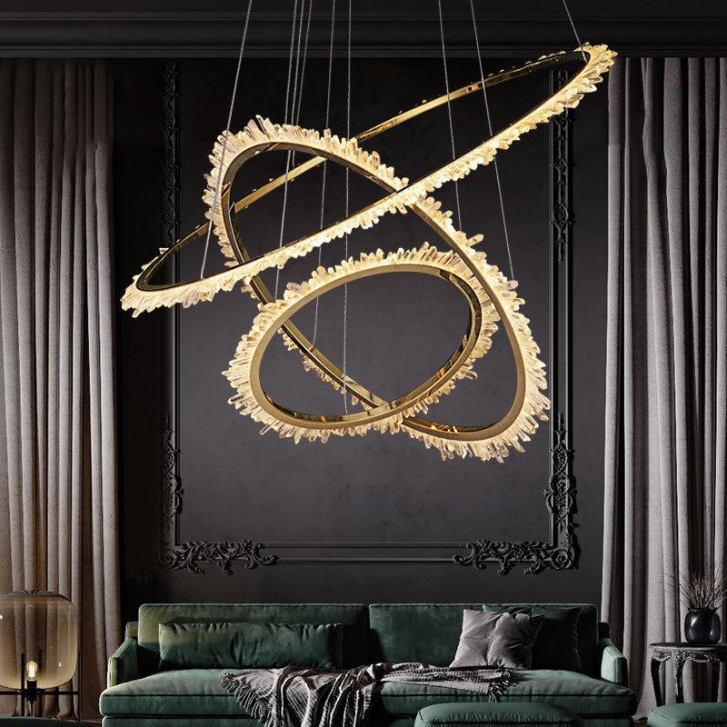 Cervine Quartz Stone Modern Rock Crystal Ring Round Chandelier Cluster