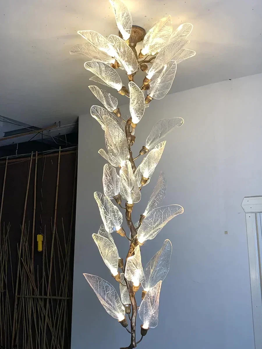 Artistic Bionic Resin Leaves Branch Chandelier