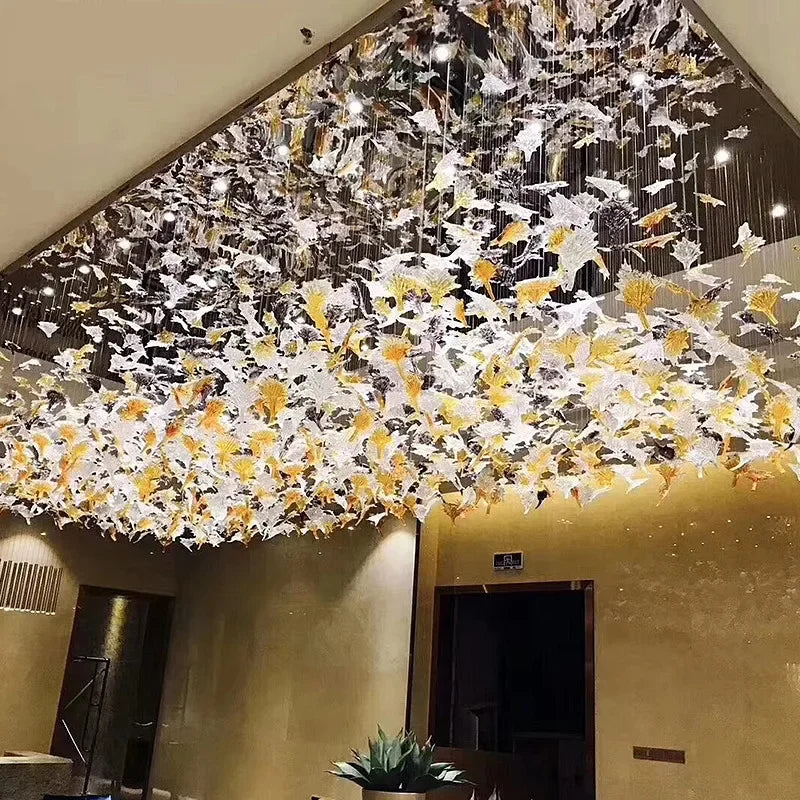 Maple Leaf Round and Rectangular Crystal Chandelier