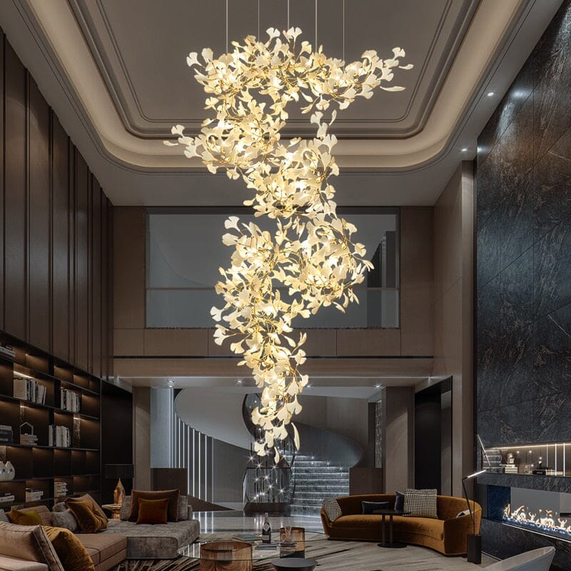 Twilight Branches Ceramic Ginkgo Leaf Large Chandelier 110'' 118'' 157''H