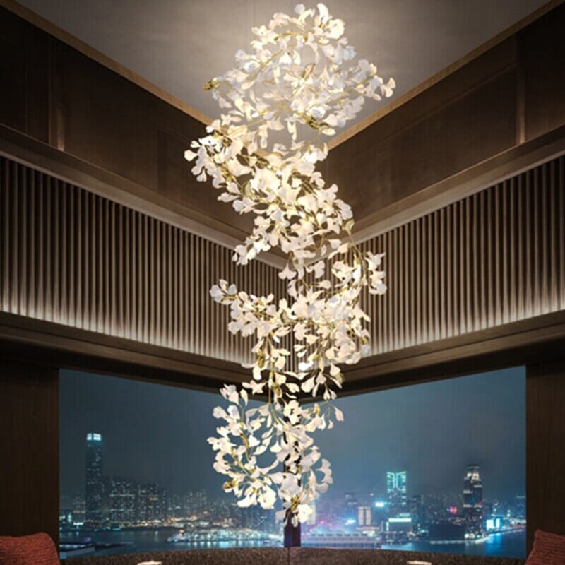 Twilight Branches Ceramic Ginkgo Leaf Large Chandelier 110'' 118'' 157''H