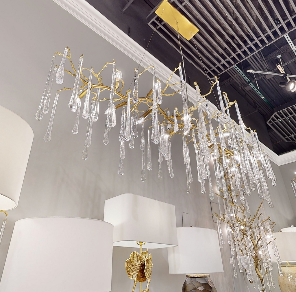Teardrop Crystal Chandelier with Brass Branches 84" W