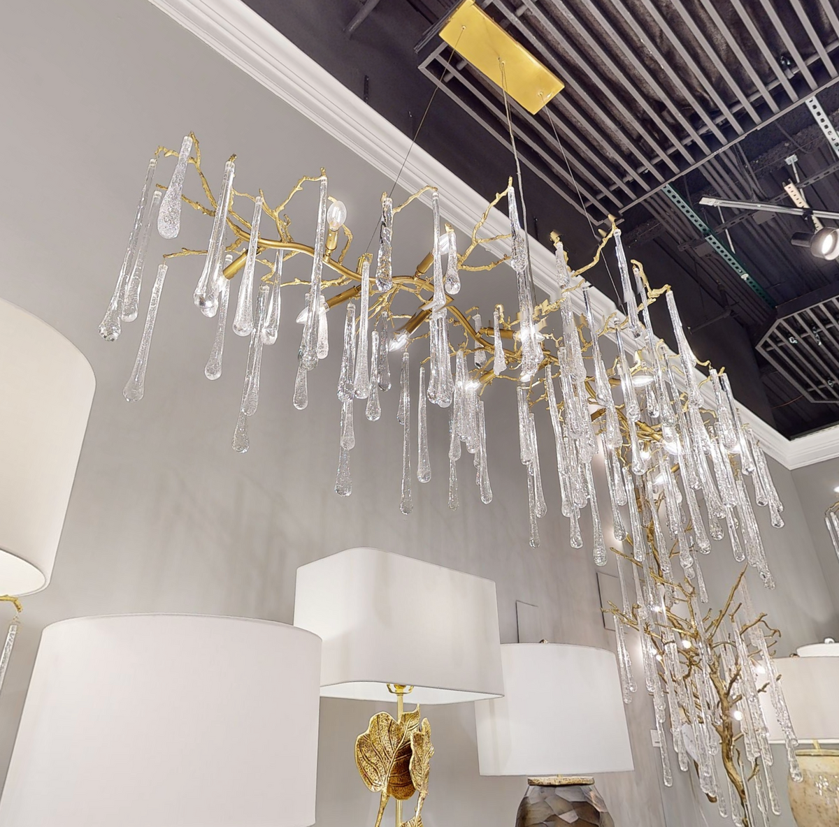 Teardrop Crystal Chandelier with Brass Branches 84" W