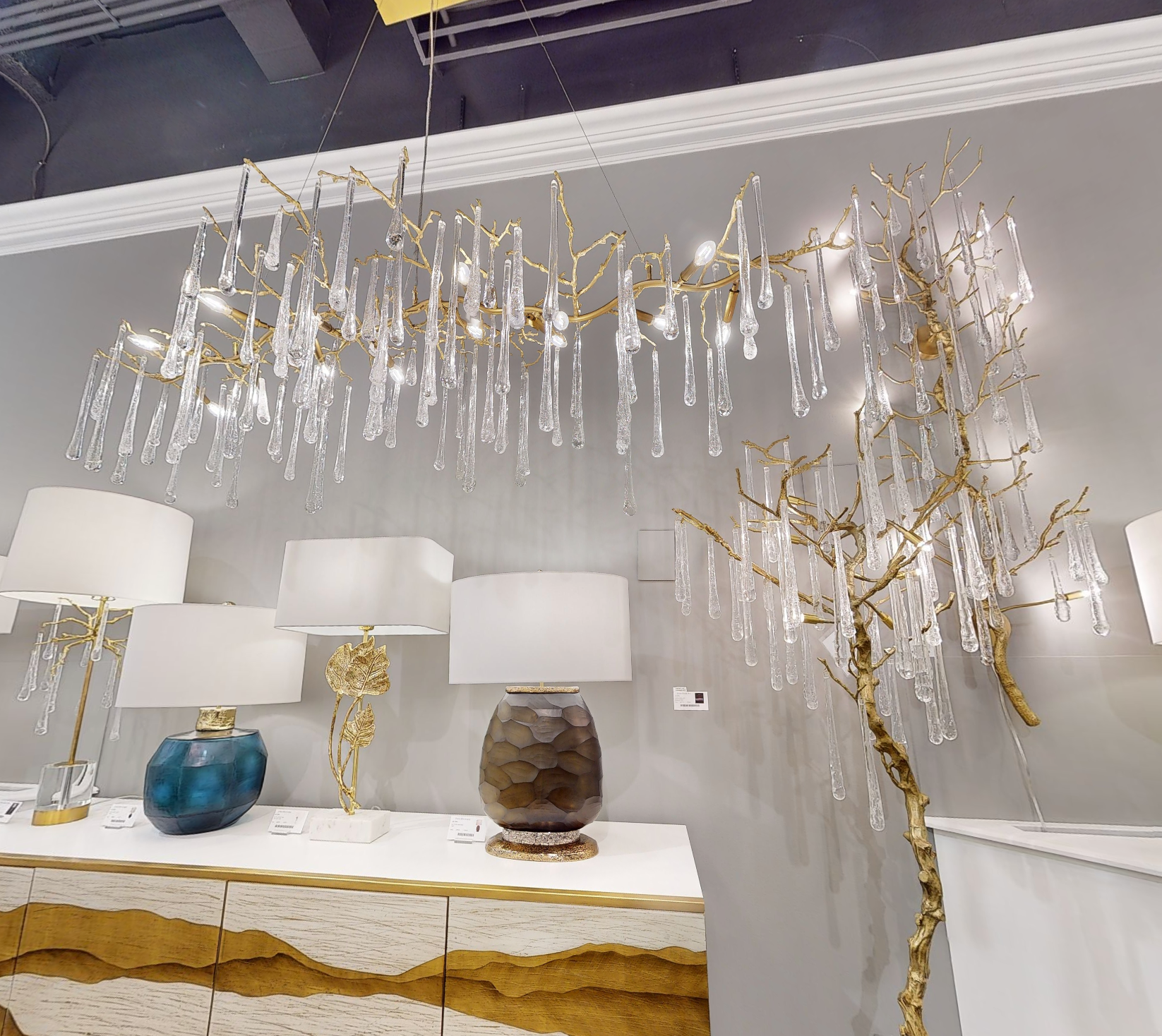 Teardrop Crystal Chandelier with Brass Branches 84" W