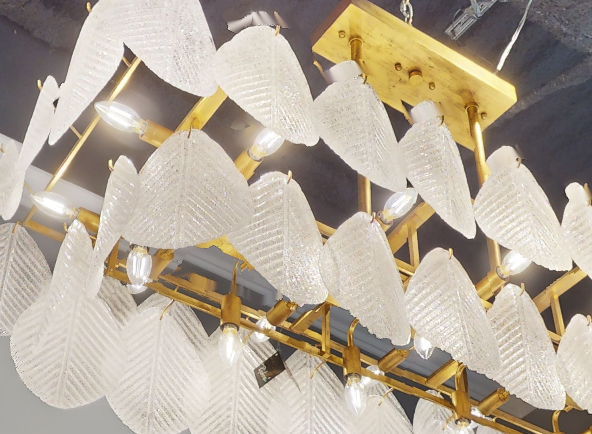 Frosted Glass Petal Horizontal Twenty-Four-Light Chandelier