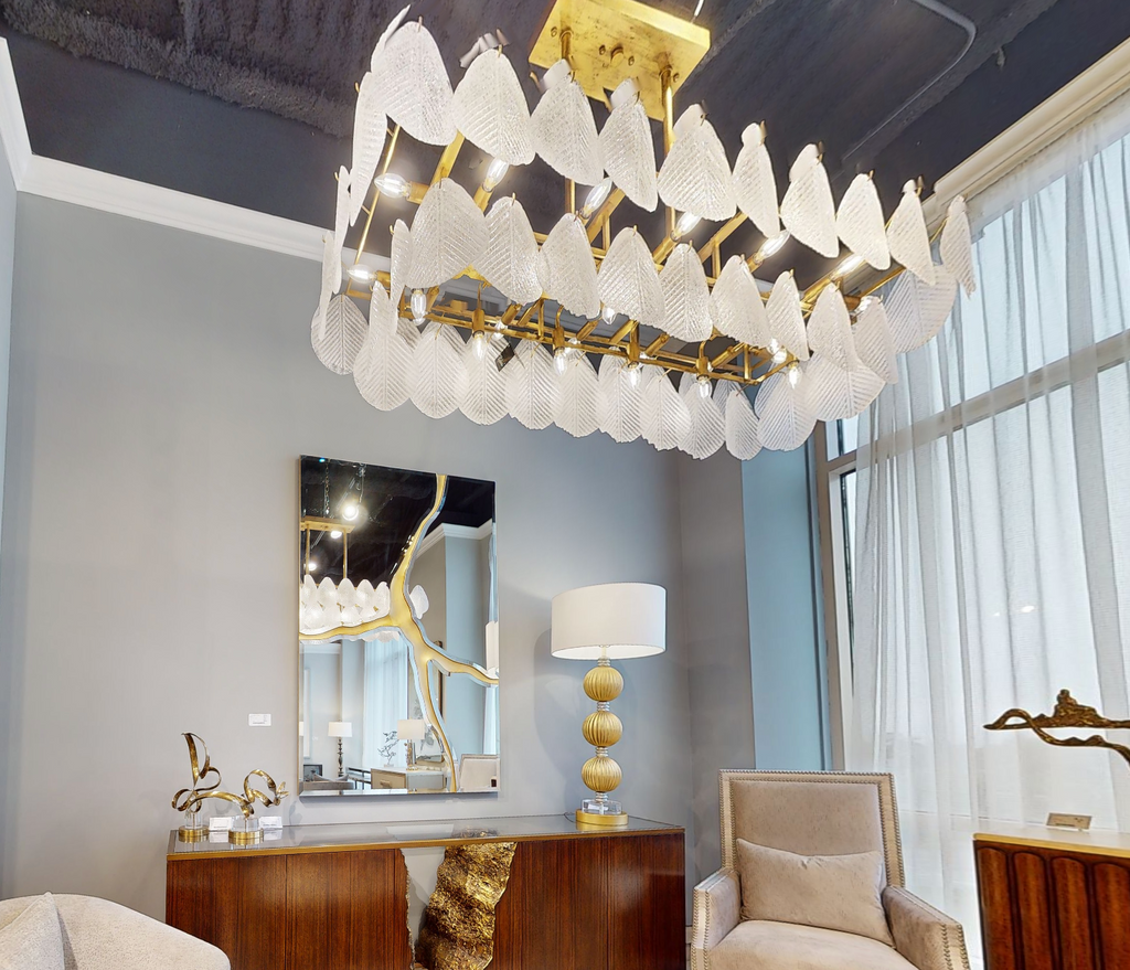 Frosted Glass Petal Horizontal Twenty-Four-Light Chandelier