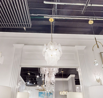 Antique Gold Frosted Glass Nine-Light Chandelier with Cascading Petal Design