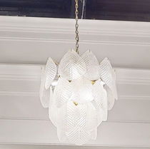 Antique Gold Frosted Glass Nine-Light Chandelier with Cascading Petal Design