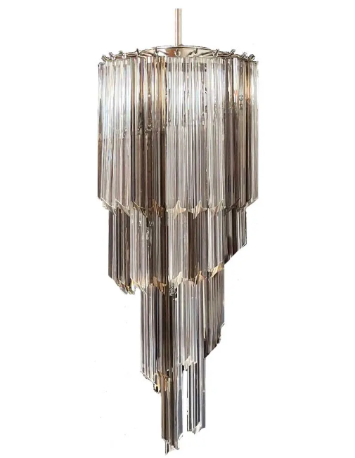 Murano Glass Chandelier – Spiral – 54 prisms – Smokey/Transparent