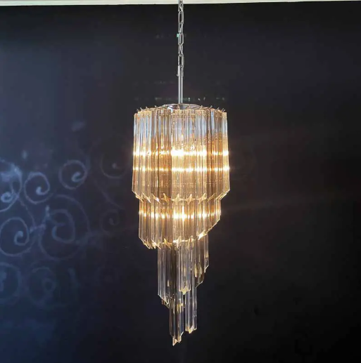 Murano Glass Chandelier – Spiral – 54 prisms – Smokey/Transparent