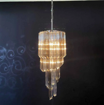 Murano Glass Chandelier – Spiral – 54 prisms – Smokey/Transparent