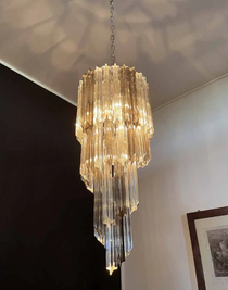Murano Glass Chandelier – Spiral – 54 prisms – Smokey/Transparent
